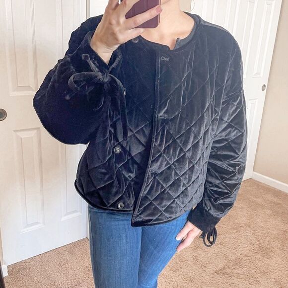 Something Navy Quilted Velour Jacket Black XXL - Picture 12 of 12